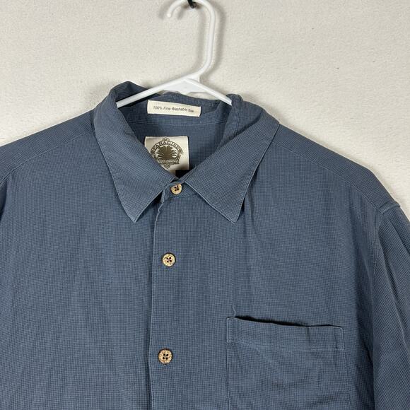 Paradise Collection 100% Silk Long Sleeve Button Up Shirt Men's XL Blue Casual - Picture 2 of 10
